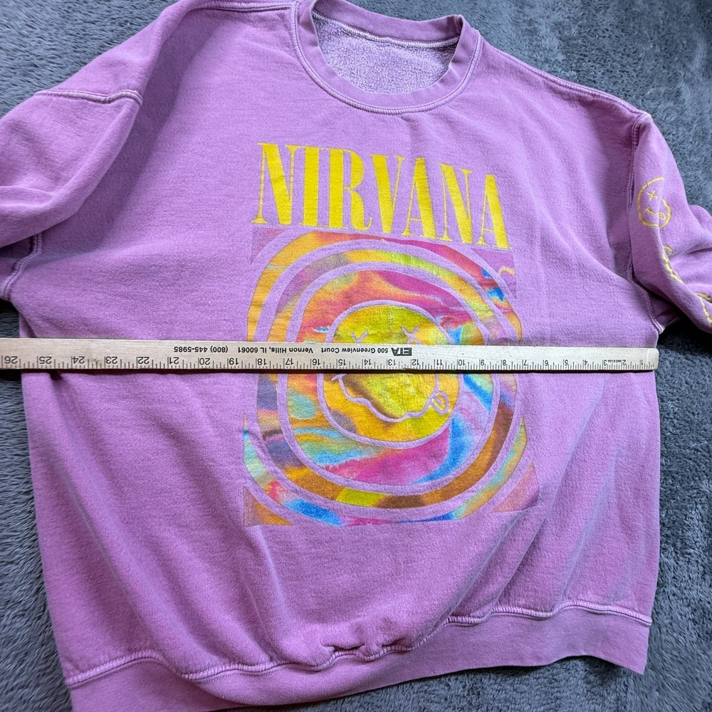 Nirvana Smiley Face Sweatshirt Mens XXL Pink Tie Dye Crewneck Pullover Fleece - Picture 6 of 7